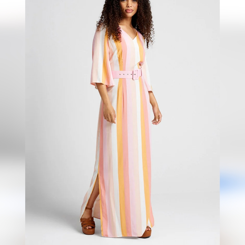 MODCLOTH STRIPED CORINNA PEACHY MAXI DRESS